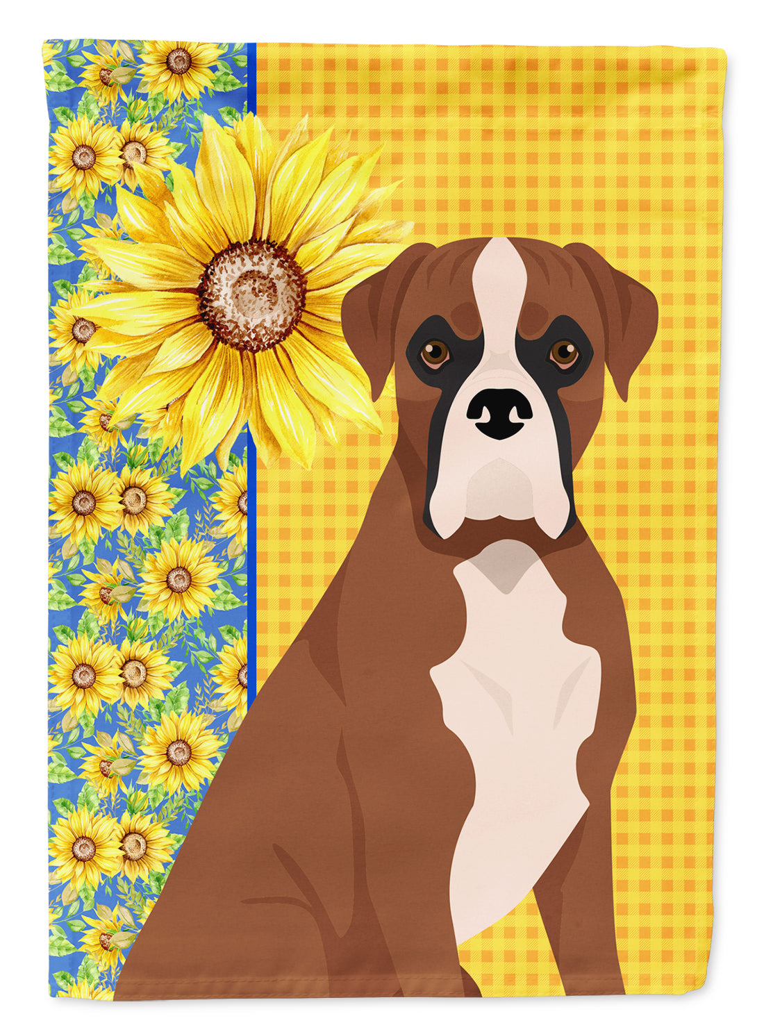 Summer Sunflowers Natural Eared Red Fawn Boxer House Flag 28x40 Porch Sleeve Pole Decorative Outside Yard Banner Artwork Wall Hanging, Polyester