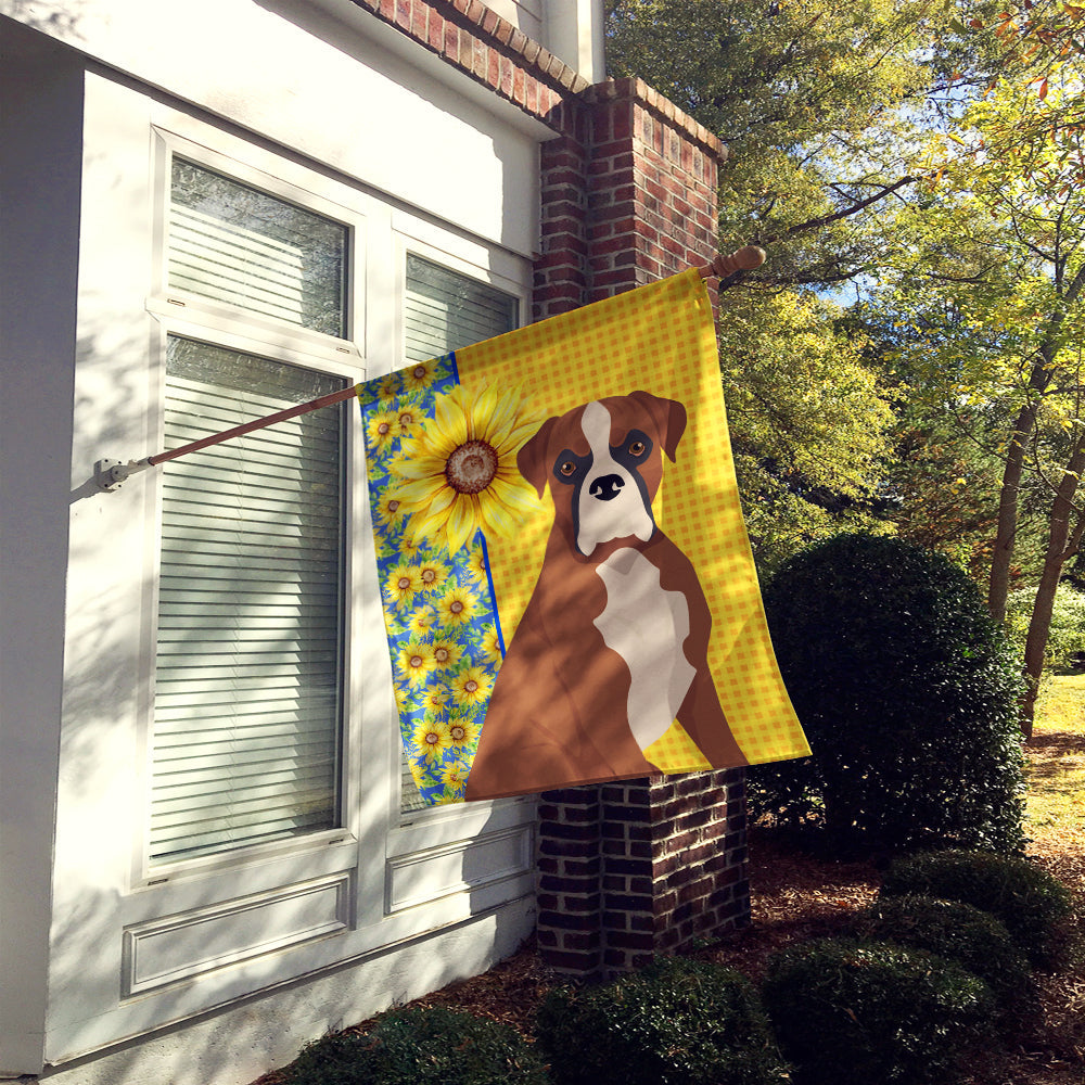 Summer Sunflowers Natural Eared Red Fawn Boxer House Flag 28x40 Porch Sleeve Pole Decorative Outside Yard Banner Artwork Wall Hanging, Polyester