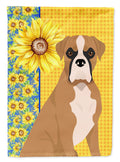 Summer Sunflowers Natural Eared Fawn Boxer House Flag 28x40 Porch Sleeve Pole Decorative Outside Yard Banner Artwork Wall Hanging, Polyester