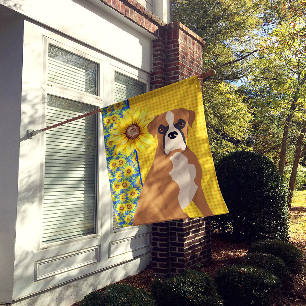 Summer Sunflowers Natural Eared Fawn Boxer House Flag 28x40 Porch Sleeve Pole Decorative Outside Yard Banner Artwork Wall Hanging, Polyester
