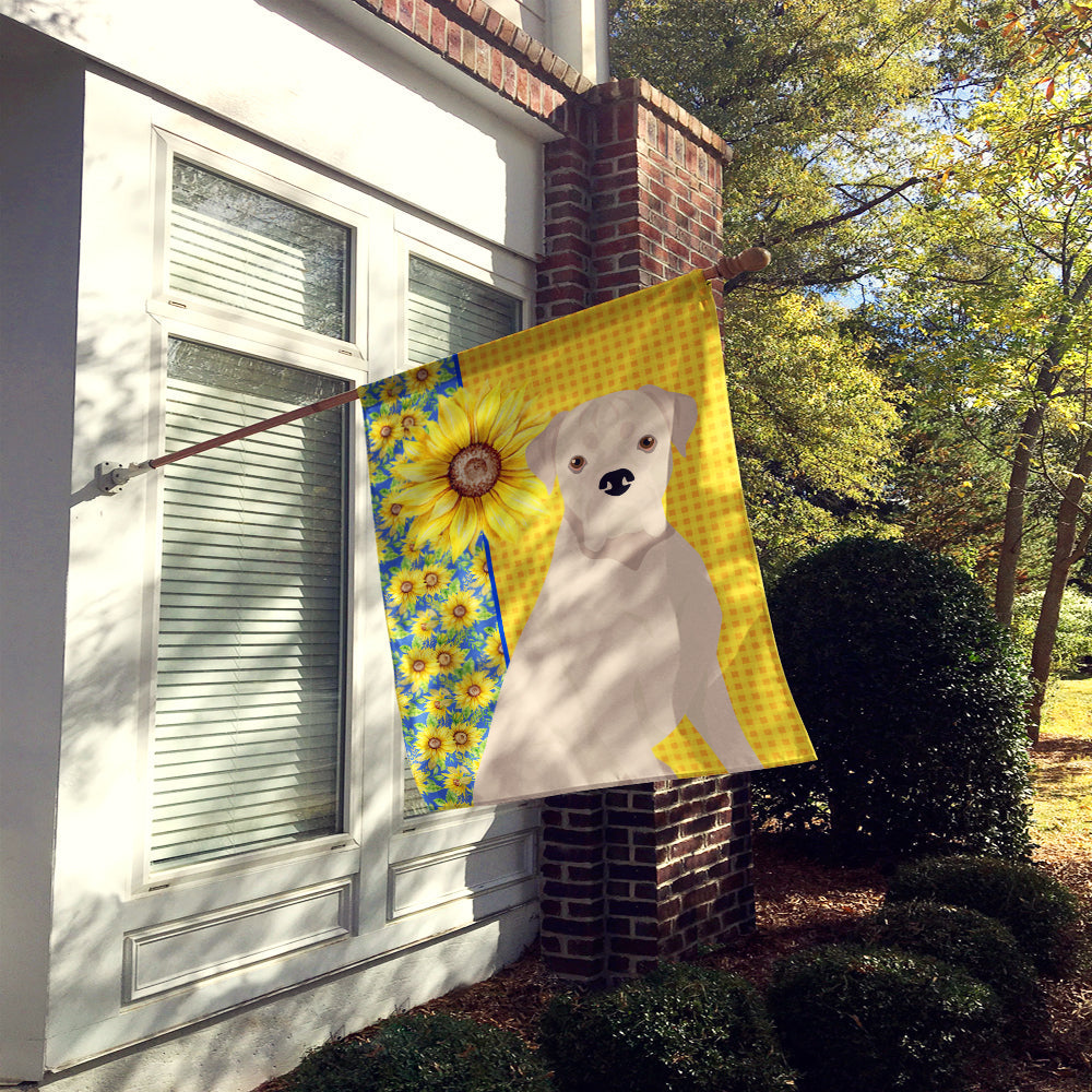 Summer Sunflowers Natural Eared White Boxer House Flag 28x40 Porch Sleeve Pole Decorative Outside Yard Banner Artwork Wall Hanging, Polyester