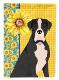 Summer Sunflowers Natural Eared Black Boxer House Flag 28x40 Porch Sleeve Pole Decorative Outside Yard Banner Artwork Wall Hanging, Polyester