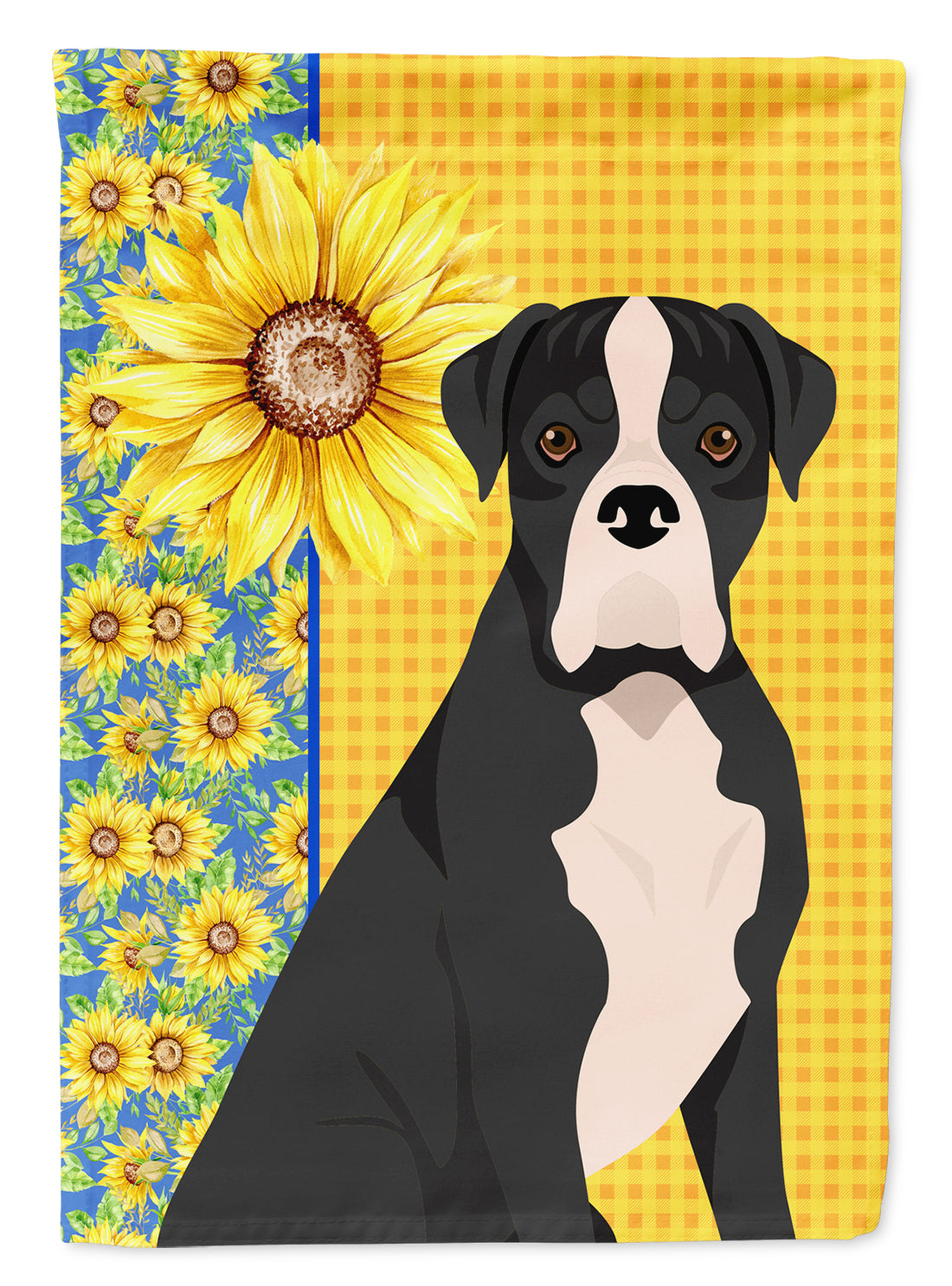 Summer Sunflowers Natural Eared Black Boxer House Flag 28x40 Porch Sleeve Pole Decorative Outside Yard Banner Artwork Wall Hanging, Polyester