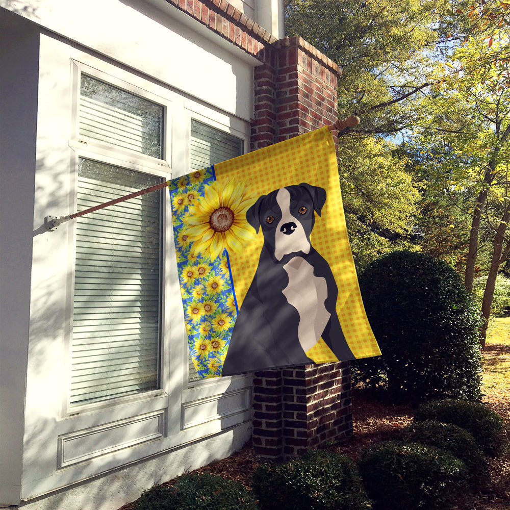 Summer Sunflowers Natural Eared Black Boxer House Flag 28x40 Porch Sleeve Pole Decorative Outside Yard Banner Artwork Wall Hanging, Polyester