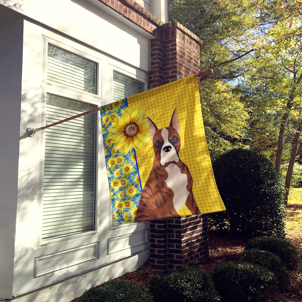 Summer Sunflowers Red Brindle Boxer House Flag 28x40 Porch Sleeve Pole Decorative Outside Yard Banner Artwork Wall Hanging, Polyester