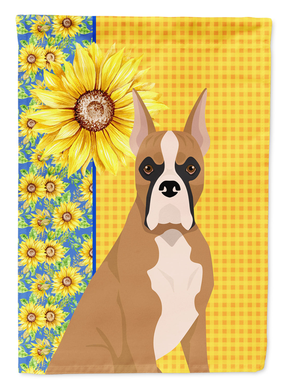 Summer Sunflowers Fawn Boxer House Flag 28x40 Porch Sleeve Pole Decorative Outside Yard Banner Artwork Wall Hanging, Polyester