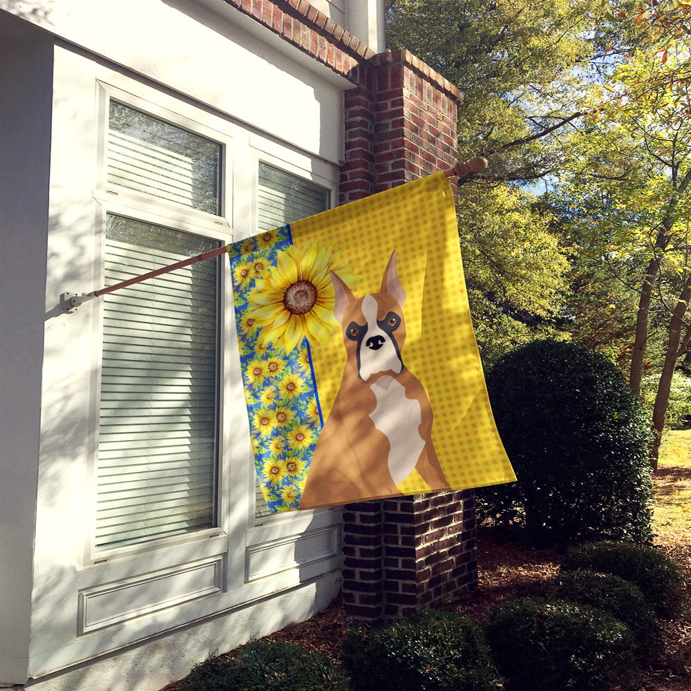 Summer Sunflowers Fawn Boxer House Flag 28x40 Porch Sleeve Pole Decorative Outside Yard Banner Artwork Wall Hanging, Polyester