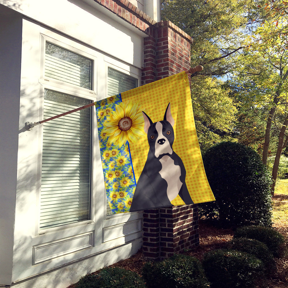 Summer Sunflowers Black Boxer House Flag 28x40 Porch Sleeve Pole Decorative Outside Yard Banner Artwork Wall Hanging, Polyester
