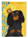 Summer Sunflowers Black and Tan Cavalier Spaniel House Flag 28x40 Porch Sleeve Pole Decorative Outside Yard Banner Artwork Wall Hanging, Polyester