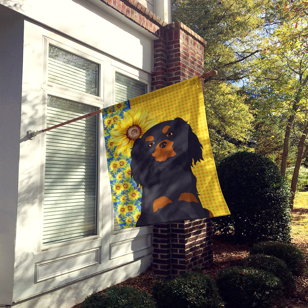 Summer Sunflowers Black and Tan Cavalier Spaniel House Flag 28x40 Porch Sleeve Pole Decorative Outside Yard Banner Artwork Wall Hanging, Polyester