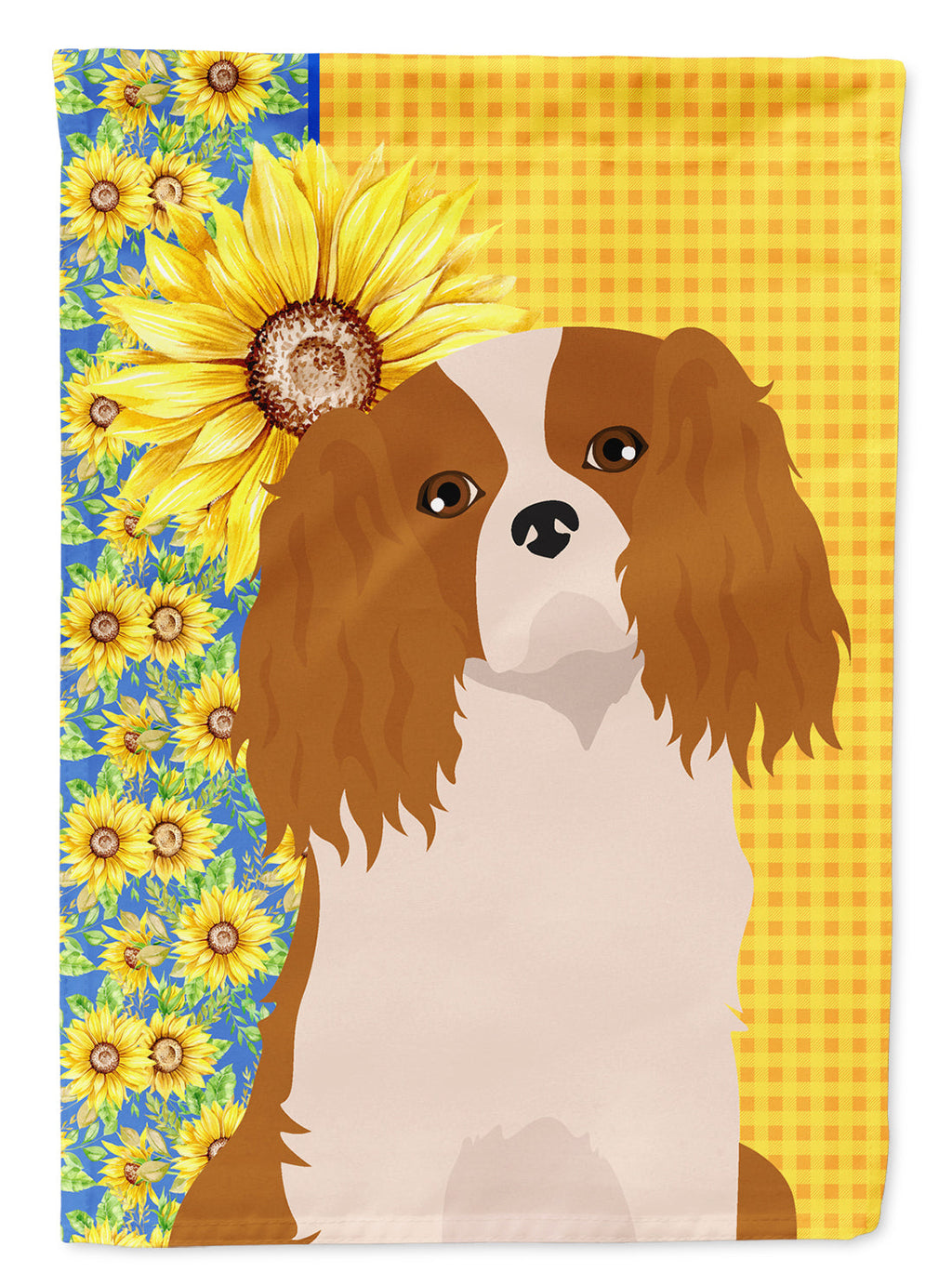 Summer Sunflowers Blenheim Cavalier Spaniel House Flag 28x40 Porch Sleeve Pole Decorative Outside Yard Banner Artwork Wall Hanging, Polyester