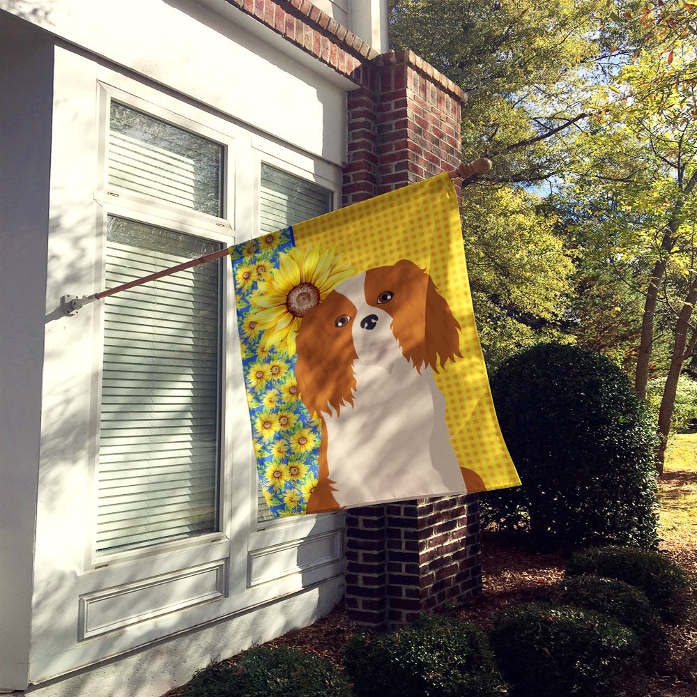Summer Sunflowers Blenheim Cavalier Spaniel House Flag 28x40 Porch Sleeve Pole Decorative Outside Yard Banner Artwork Wall Hanging, Polyester