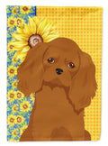 Summer Sunflowers Ruby Cavalier Spaniel House Flag 28x40 Porch Sleeve Pole Decorative Outside Yard Banner Artwork Wall Hanging, Polyester
