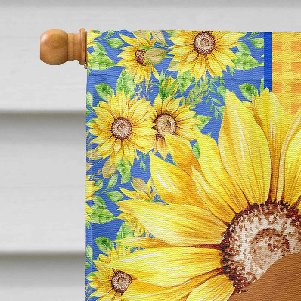 Summer Sunflowers Ruby Cavalier Spaniel House Flag 28x40 Porch Sleeve Pole Decorative Outside Yard Banner Artwork Wall Hanging, Polyester