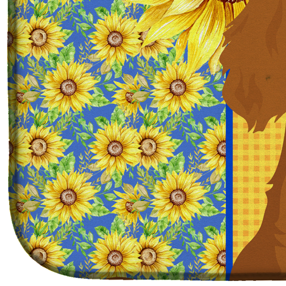 Summer Sunflowers Ruby Cavalier Spaniel Dish Drying Mat Absorbent Dish Drying Mat Pad for Kitchen Counter Dish Drainer Mat for Countertop, 14 x 21", Multicolor