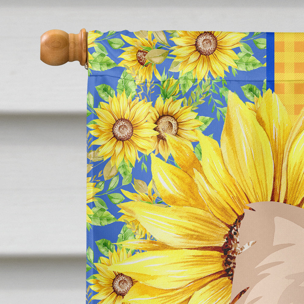 Summer Sunflowers Longhaired Cream Chihuahua House Flag 28x40 Porch Sleeve Pole Decorative Outside Yard Banner Artwork Wall Hanging, Polyester