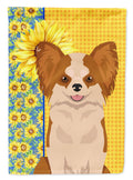 Summer Sunflowers Longhaired Red and White Chihuahua House Flag 28x40 Porch Sleeve Pole Decorative Outside Yard Banner Artwork Wall Hanging, Polyester