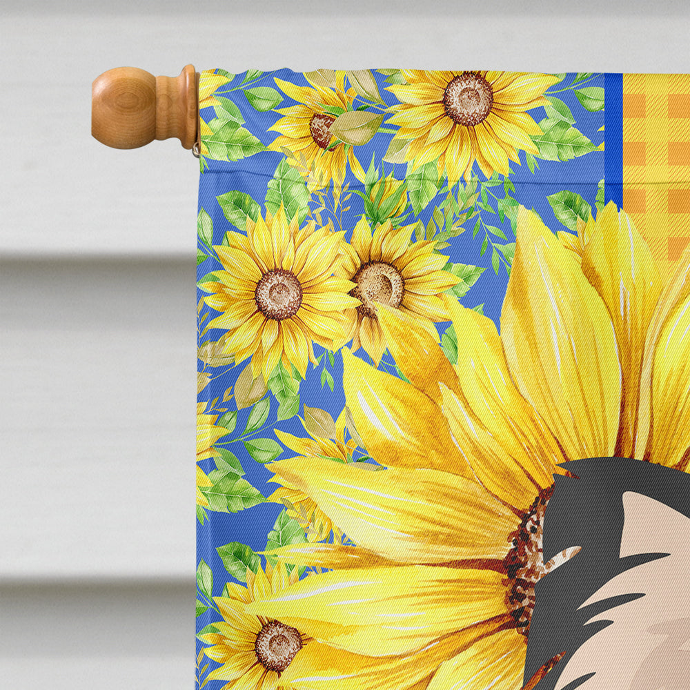 Summer Sunflowers Longhaired Black and White Chihuahua House Flag 28x40 Porch Sleeve Pole Decorative Outside Yard Banner Artwork Wall Hanging, Polyester