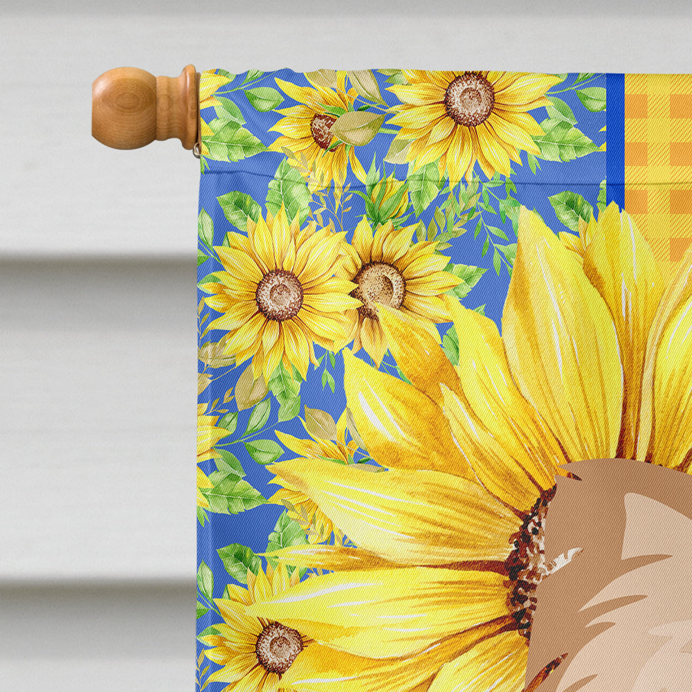 Summer Sunflowers Longhaired Gold and White Chihuahua House Flag 28x40 Porch Sleeve Pole Decorative Outside Yard Banner Artwork Wall Hanging, Polyester