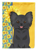Summer Sunflowers Longhaired Black Chihuahua House Flag 28x40 Porch Sleeve Pole Decorative Outside Yard Banner Artwork Wall Hanging, Polyester