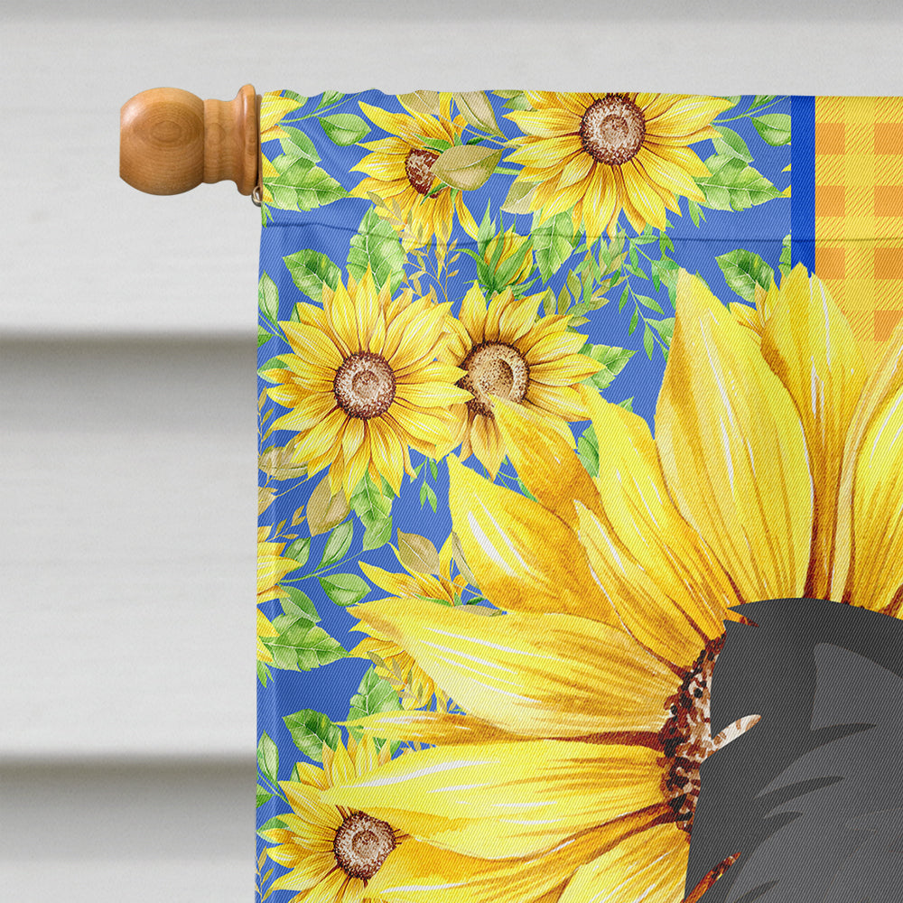 Summer Sunflowers Longhaired Black Chihuahua House Flag 28x40 Porch Sleeve Pole Decorative Outside Yard Banner Artwork Wall Hanging, Polyester