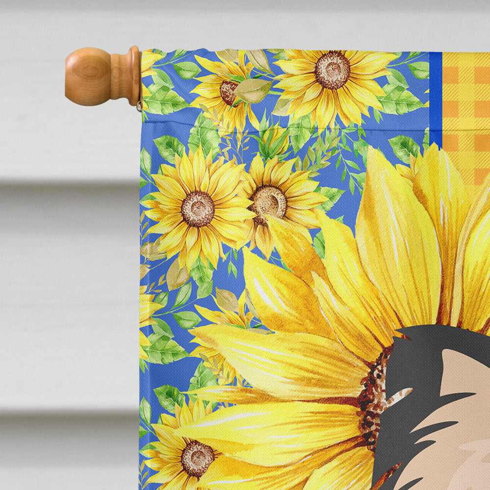 Summer Sunflowers Longhaired Black and White #2 Chihuahua House Flag 28x40 Porch Sleeve Pole Decorative Outside Yard Banner Artwork Wall Hanging, Polyester