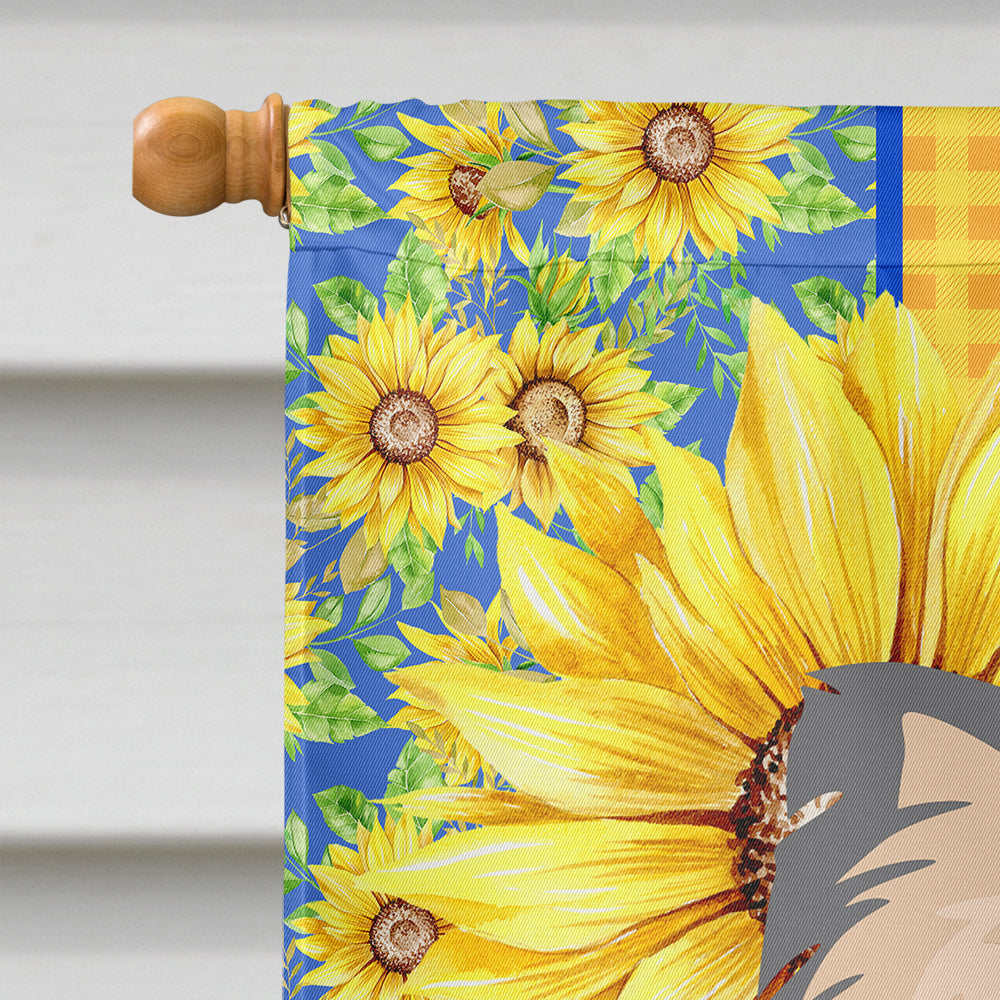 Summer Sunflowers Longhaired Blue and White Chihuahua House Flag 28x40 Porch Sleeve Pole Decorative Outside Yard Banner Artwork Wall Hanging, Polyester
