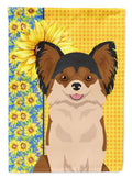 Summer Sunflowers Longhaired Black and Red Chihuahua House Flag 28x40 Porch Sleeve Pole Decorative Outside Yard Banner Artwork Wall Hanging, Polyester