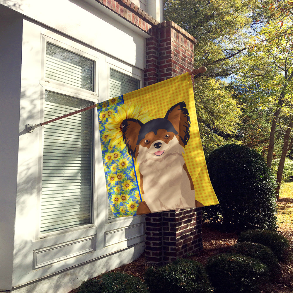 Summer Sunflowers Longhaired Black and Red Chihuahua House Flag 28x40 Porch Sleeve Pole Decorative Outside Yard Banner Artwork Wall Hanging, Polyester