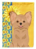 Summer Sunflowers Longhaired Gold Chihuahua House Flag 28x40 Porch Sleeve Pole Decorative Outside Yard Banner Artwork Wall Hanging, Polyester
