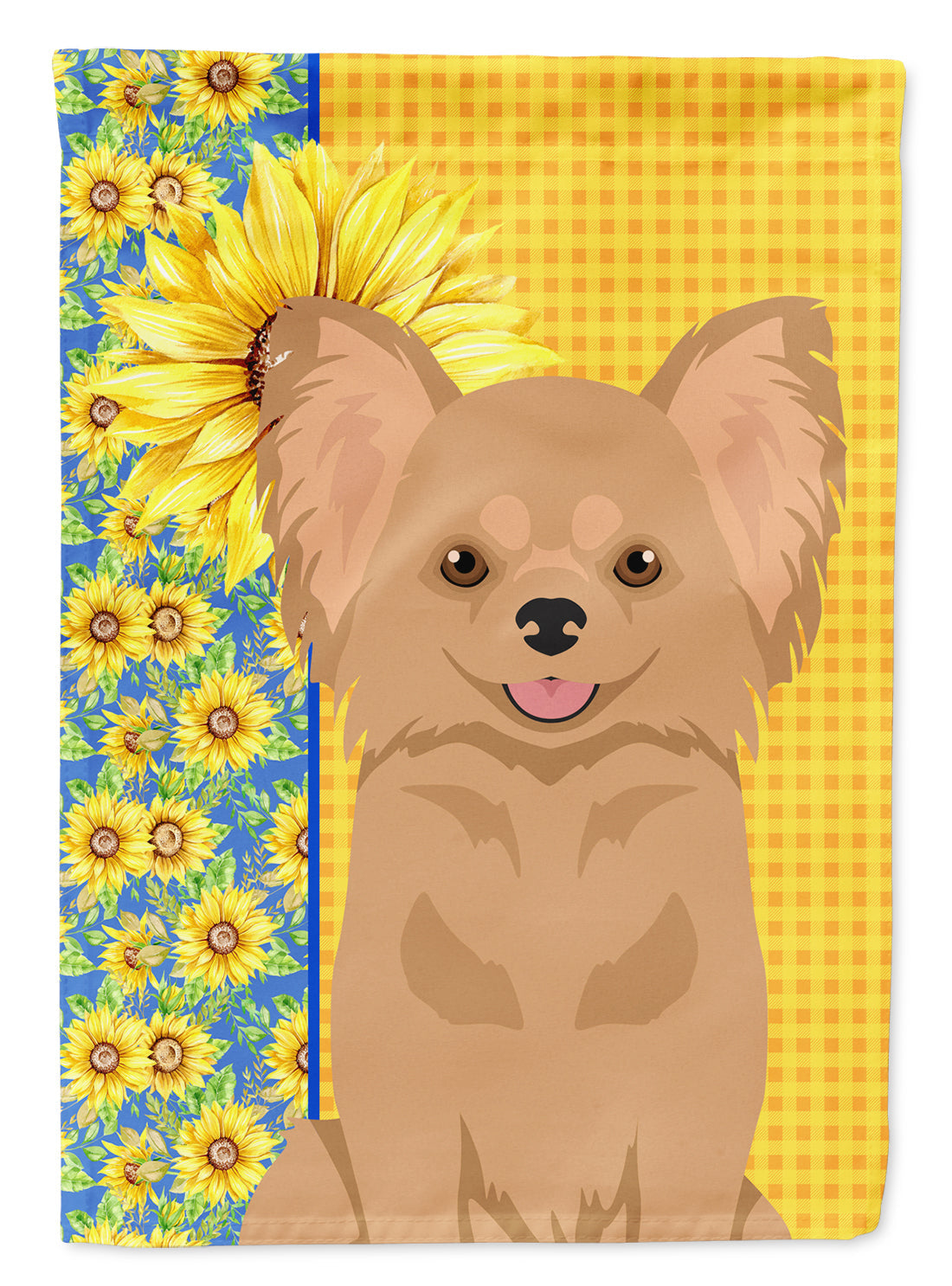 Summer Sunflowers Longhaired Gold Chihuahua House Flag 28x40 Porch Sleeve Pole Decorative Outside Yard Banner Artwork Wall Hanging, Polyester