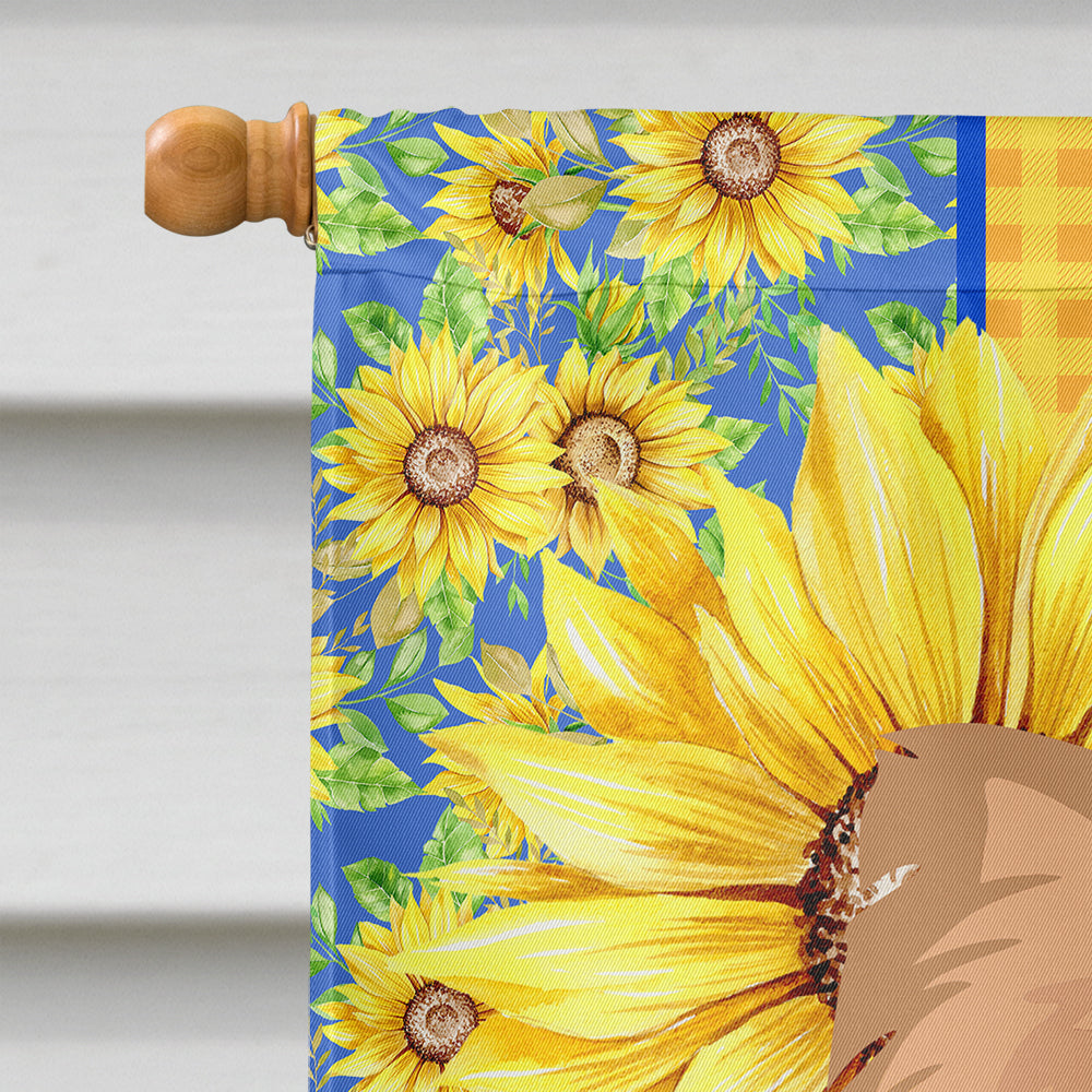 Summer Sunflowers Longhaired Gold Chihuahua House Flag 28x40 Porch Sleeve Pole Decorative Outside Yard Banner Artwork Wall Hanging, Polyester