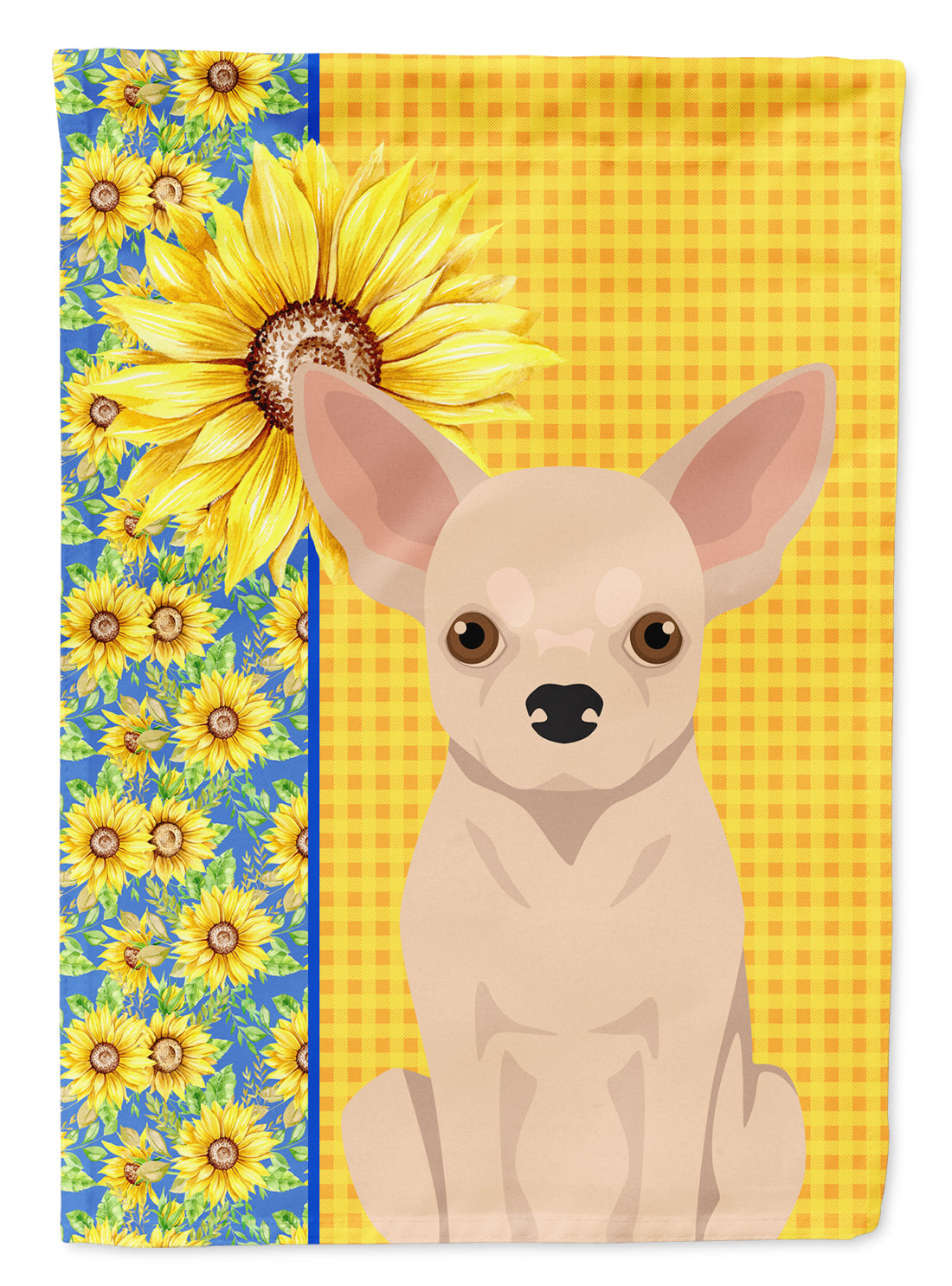 Summer Sunflowers Fawn Chihuahua House Flag 28x40 Porch Sleeve Pole Decorative Outside Yard Banner Artwork Wall Hanging, Polyester