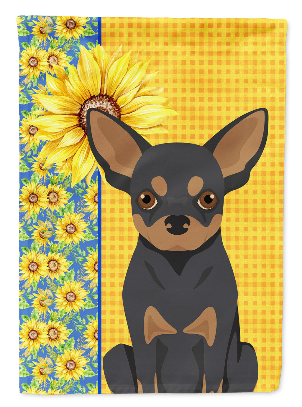 Summer Sunflowers Black and Tan Chihuahua House Flag 28x40 Porch Sleeve Pole Decorative Outside Yard Banner Artwork Wall Hanging, Polyester