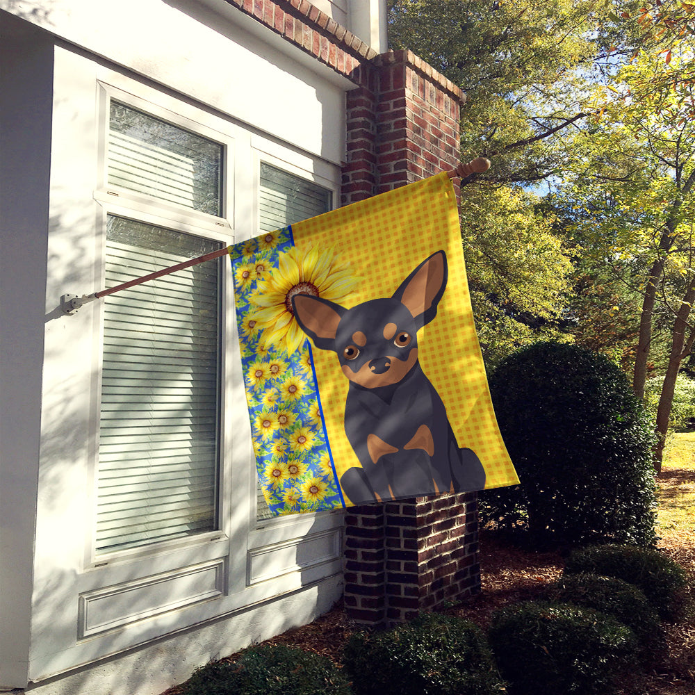Summer Sunflowers Black and Tan Chihuahua House Flag 28x40 Porch Sleeve Pole Decorative Outside Yard Banner Artwork Wall Hanging, Polyester