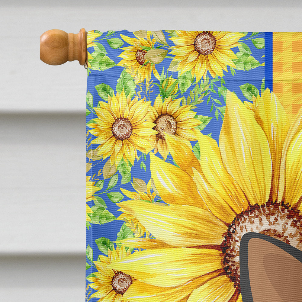 Summer Sunflowers Black and Tan Chihuahua House Flag 28x40 Porch Sleeve Pole Decorative Outside Yard Banner Artwork Wall Hanging, Polyester
