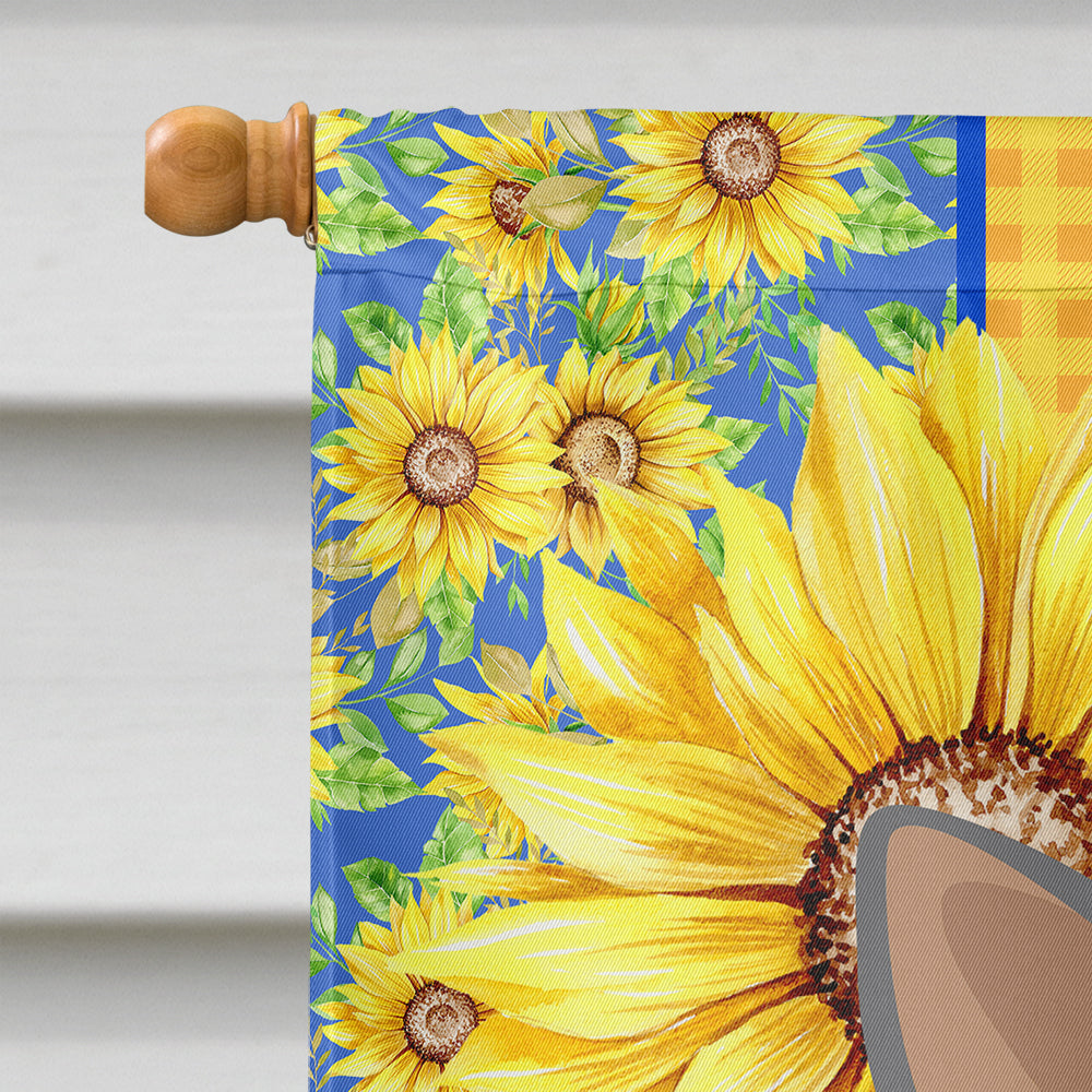 Summer Sunflowers Blue and Tan Chihuahua House Flag 28x40 Porch Sleeve Pole Decorative Outside Yard Banner Artwork Wall Hanging, Polyester