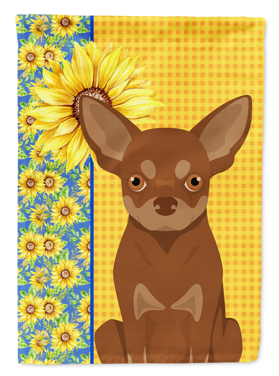 Summer Sunflowers Chocolate and Tan Chihuahua House Flag 28x40 Porch Sleeve Pole Decorative Outside Yard Banner Artwork Wall Hanging, Polyester