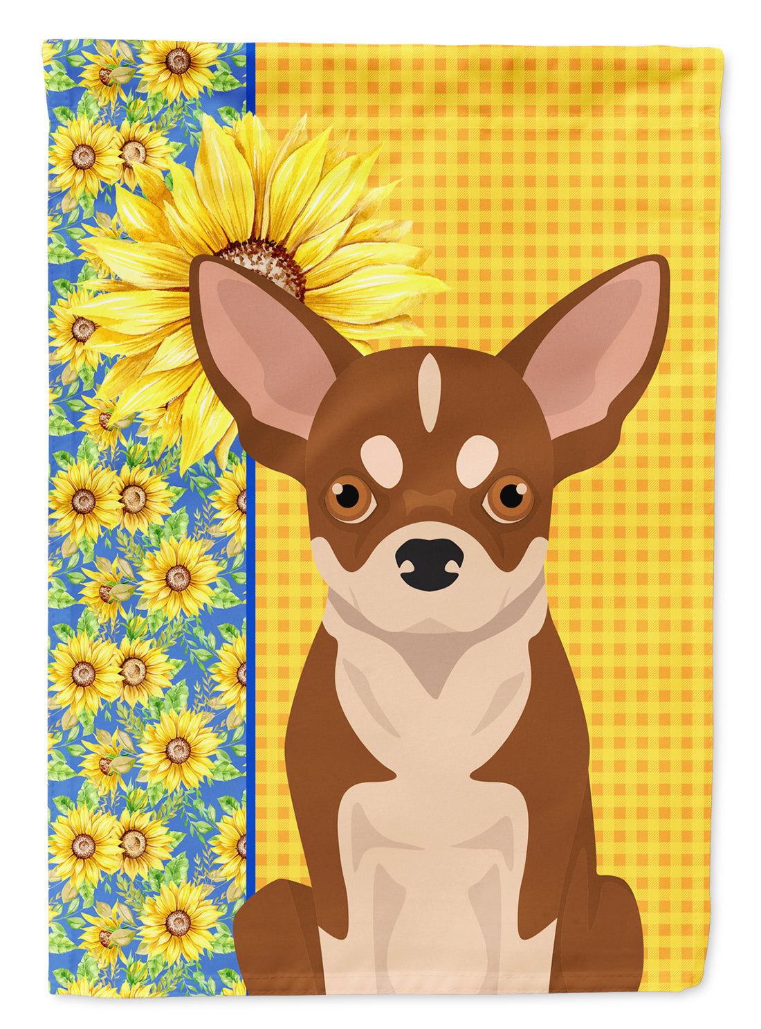 Summer Sunflowers Red and White Chihuahua House Flag 28x40 Porch Sleeve Pole Decorative Outside Yard Banner Artwork Wall Hanging, Polyester