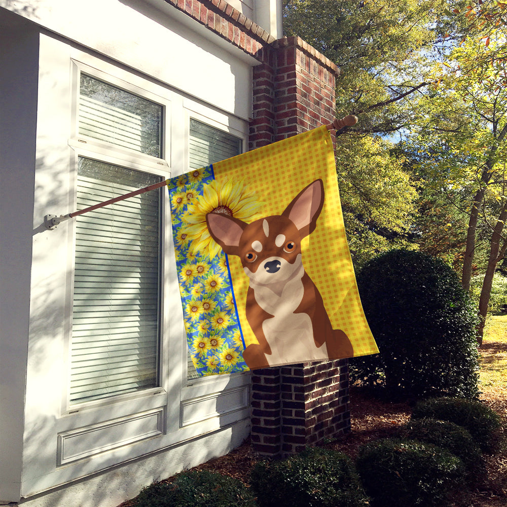 Summer Sunflowers Red and White Chihuahua House Flag 28x40 Porch Sleeve Pole Decorative Outside Yard Banner Artwork Wall Hanging, Polyester