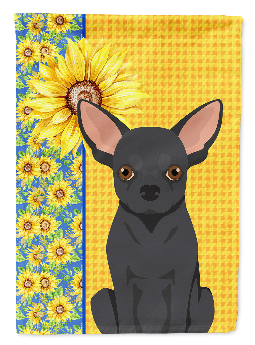 Summer Sunflowers Black Chihuahua House Flag 28x40 Porch Sleeve Pole Decorative Outside Yard Banner Artwork Wall Hanging, Polyester