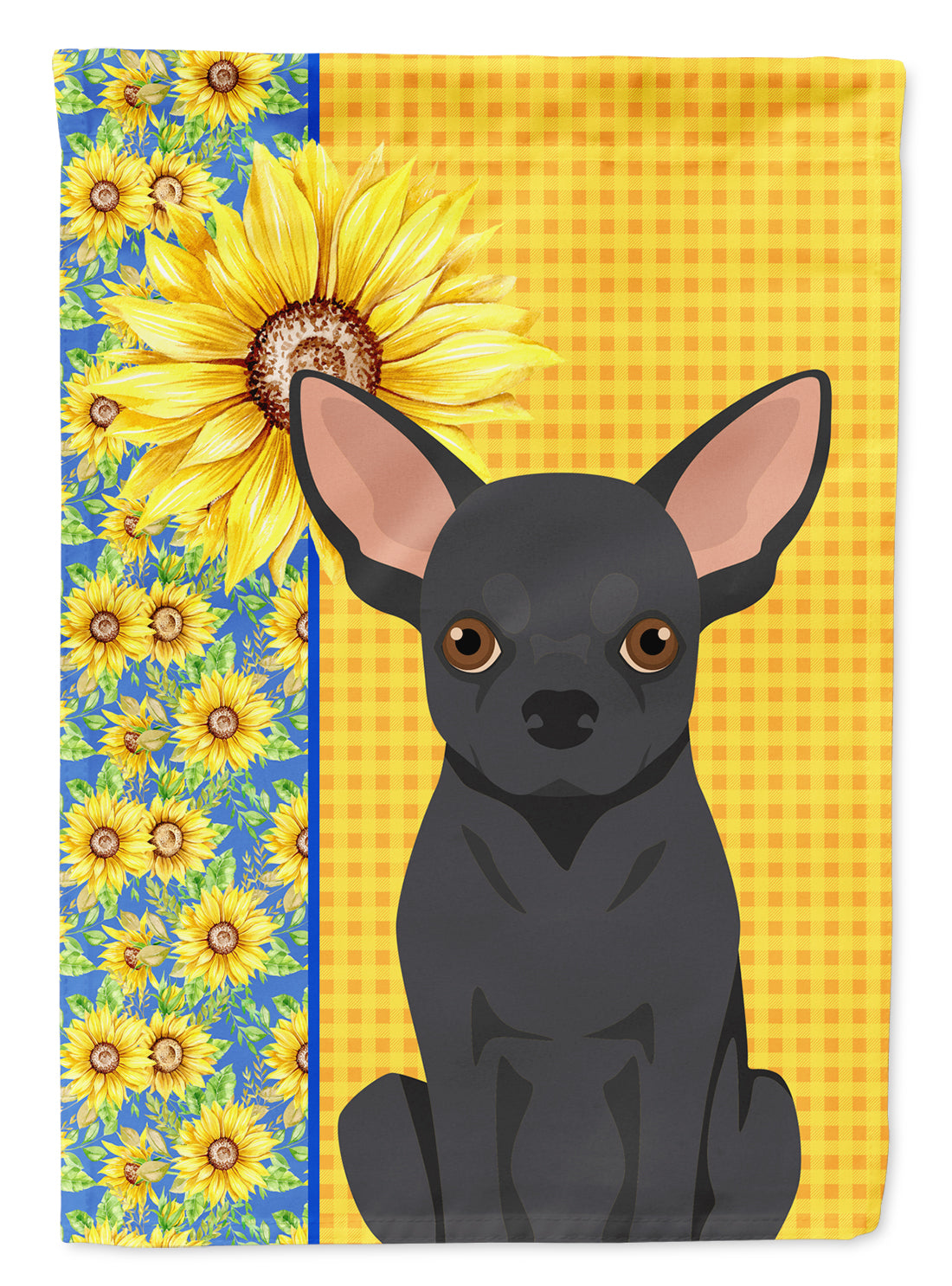 Summer Sunflowers Black Chihuahua House Flag 28x40 Porch Sleeve Pole Decorative Outside Yard Banner Artwork Wall Hanging, Polyester