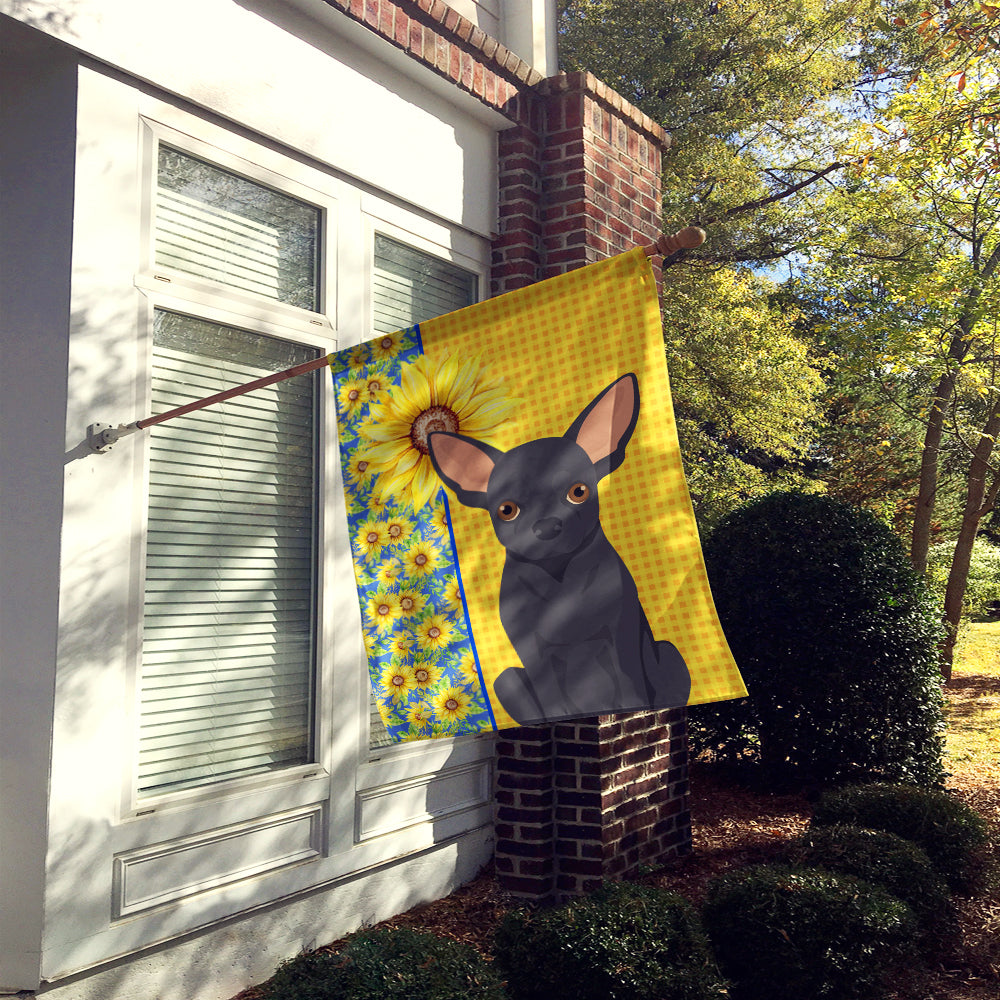 Summer Sunflowers Black Chihuahua House Flag 28x40 Porch Sleeve Pole Decorative Outside Yard Banner Artwork Wall Hanging, Polyester