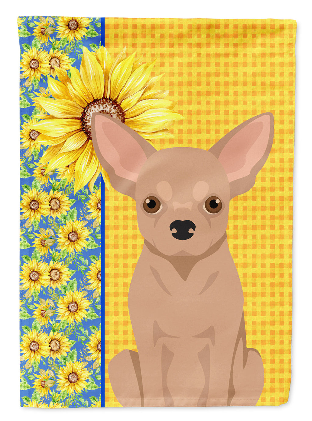 Summer Sunflowers Cream Chihuahua House Flag 28x40 Porch Sleeve Pole Decorative Outside Yard Banner Artwork Wall Hanging, Polyester