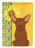 Summer Sunflowers Chocolate Chihuahua House Flag 28x40 Porch Sleeve Pole Decorative Outside Yard Banner Artwork Wall Hanging, Polyester