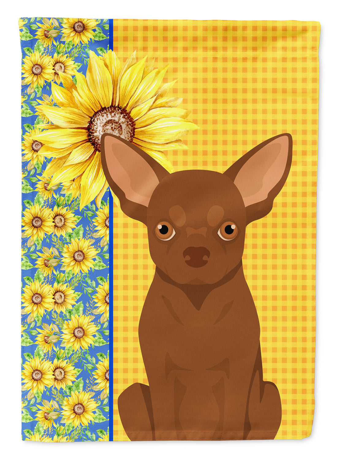 Summer Sunflowers Chocolate Chihuahua House Flag 28x40 Porch Sleeve Pole Decorative Outside Yard Banner Artwork Wall Hanging, Polyester