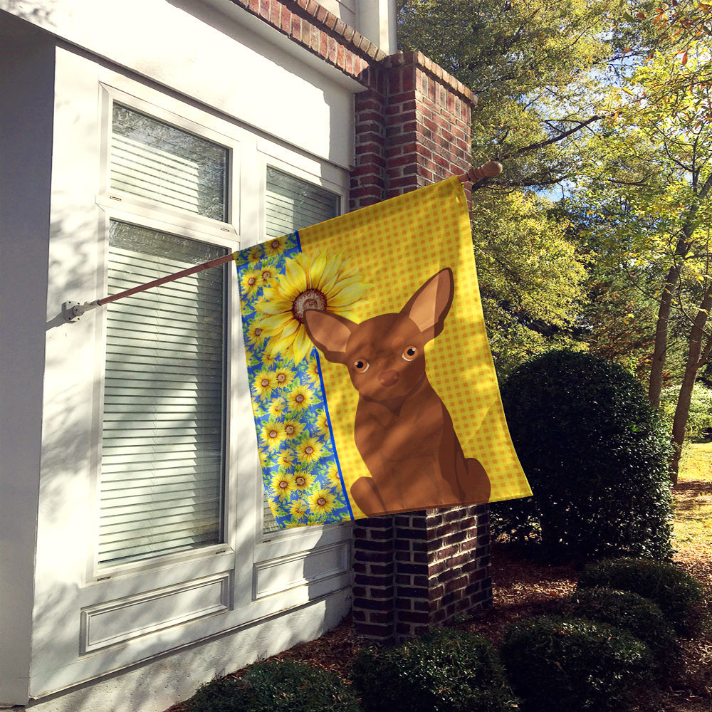 Summer Sunflowers Chocolate Chihuahua House Flag 28x40 Porch Sleeve Pole Decorative Outside Yard Banner Artwork Wall Hanging, Polyester
