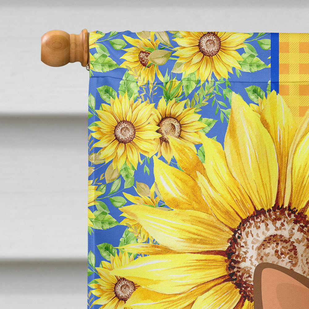 Summer Sunflowers Chocolate Chihuahua House Flag 28x40 Porch Sleeve Pole Decorative Outside Yard Banner Artwork Wall Hanging, Polyester