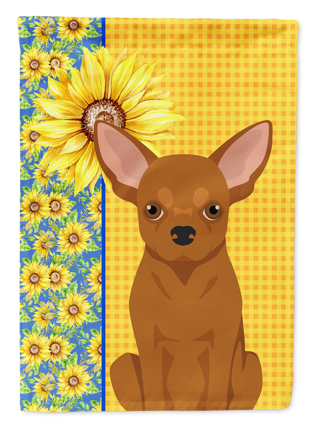 Summer Sunflowers Red Chihuahua House Flag 28x40 Porch Sleeve Pole Decorative Outside Yard Banner Artwork Wall Hanging, Polyester