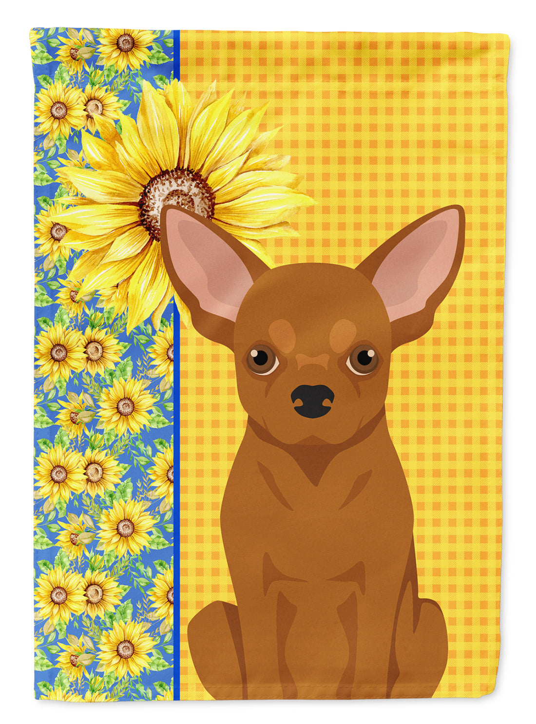 Summer Sunflowers Red Chihuahua House Flag 28x40 Porch Sleeve Pole Decorative Outside Yard Banner Artwork Wall Hanging, Polyester